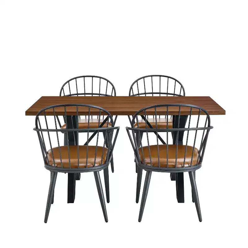 5 Piece Dining Table Set Dining Set with 4 Dining Chairs and Round/Square Table, Black+Natural/Walnut-ModernLuxe