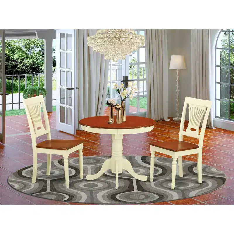 HomeStock Kitchen Nook Dining Set Round Table with 2 Chairs Modern Style