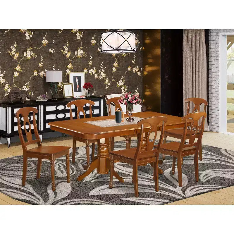 HomeStock Dining Table Set, Saddle Brown