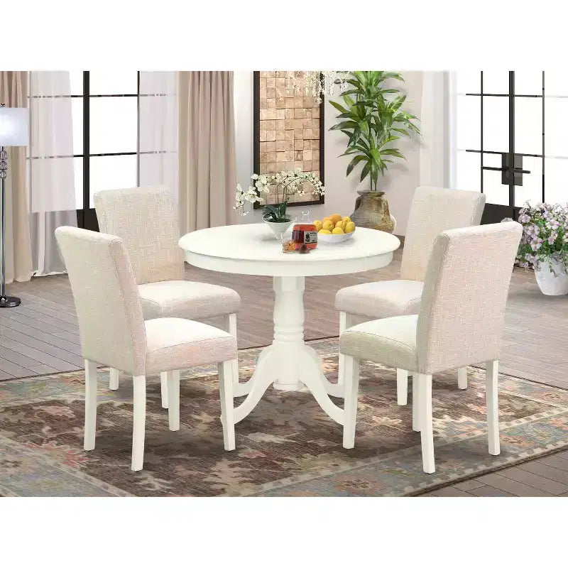 HomeStock Round Kitchen Dining Set Linen Fabric Chairs 36 Inch