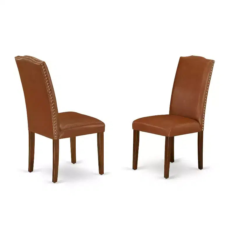 HomeStock 7 Piece Kitchen Table Set Brown Faux Leather Chairs Parsons Style