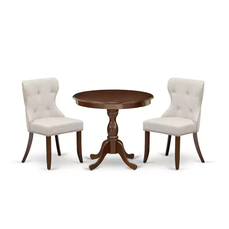 HomeStock Round Dining Table Set Linen Parson Chairs Classic
