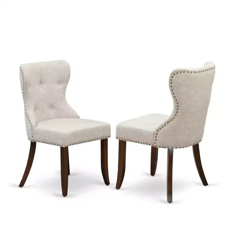 HomeStock Round Dining Table Set Linen Parson Chairs Classic