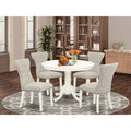 HomeStock 5 Piece Round Pedestal Dining Set Linen White Doeskin