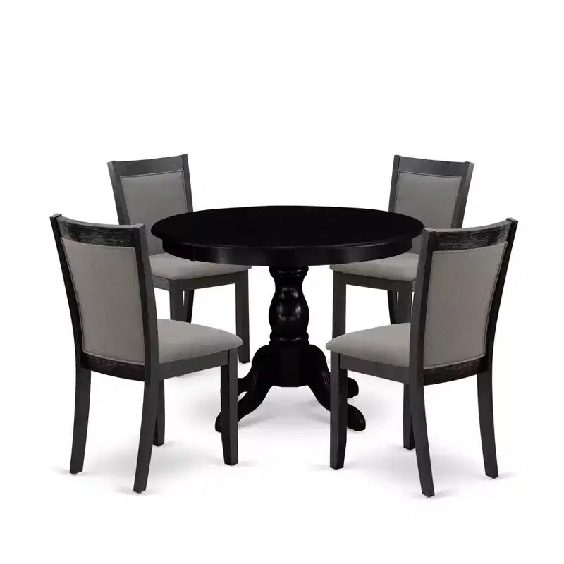 HomeStock Round Pedestal Dinette Set Wirebrushed Black Linen Fabric Chairs
