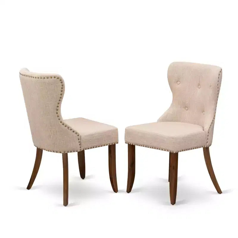 HomeStock Round Dinette Set Small Spaces Fabric Chairs Antique Walnut