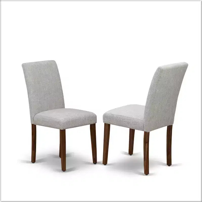 HomeStock 7 Piece Antique Walnut Round Pedestal Dining Set with 6 Linen Parson Chairs