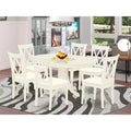 HomeStock 7 Piece Linen White Dining Room Table Set Oval Table with 6 Chairs