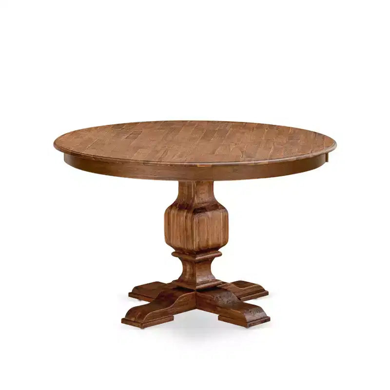 HomeStock Modern Round Dining Table Set Walnut Linen Chairs