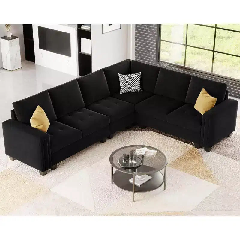 Belffin Modular Velvet Tufted L Shaped Sofa Couch with Storage Ottoman 6-Seater