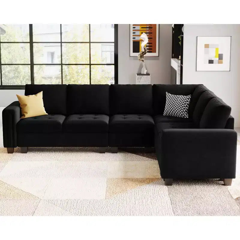 Belffin Modular Velvet Tufted L Shaped Sofa Couch with Storage Ottoman 6-Seater