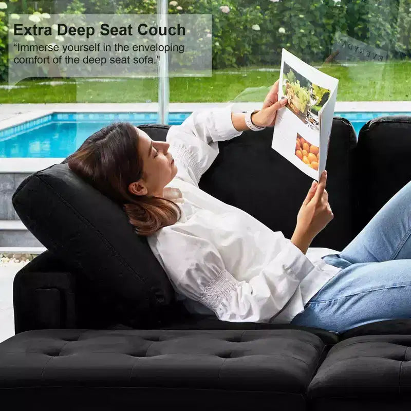 Belffin Modular Velvet Tufted L Shaped Sofa Couch with Storage Ottoman 6-Seater