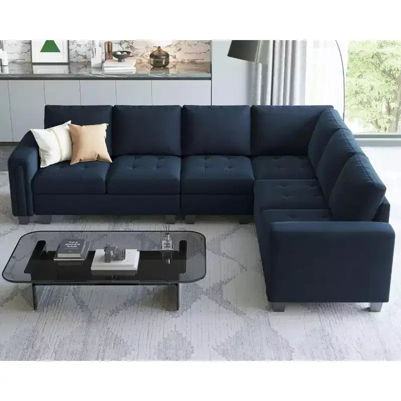 Belffin Modular Velvet Tufted L Shaped Sofa Couch with Storage Ottoman 6-Seater