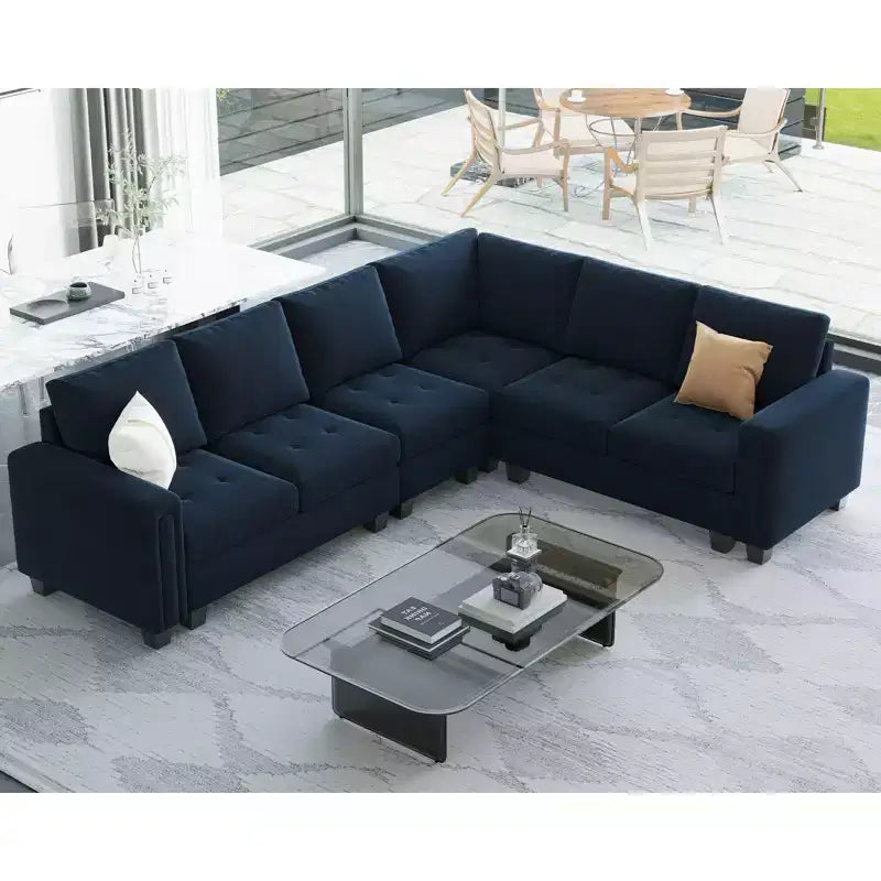 Belffin Modular Velvet Tufted L Shaped Sofa Couch with Storage Ottoman 6-Seater