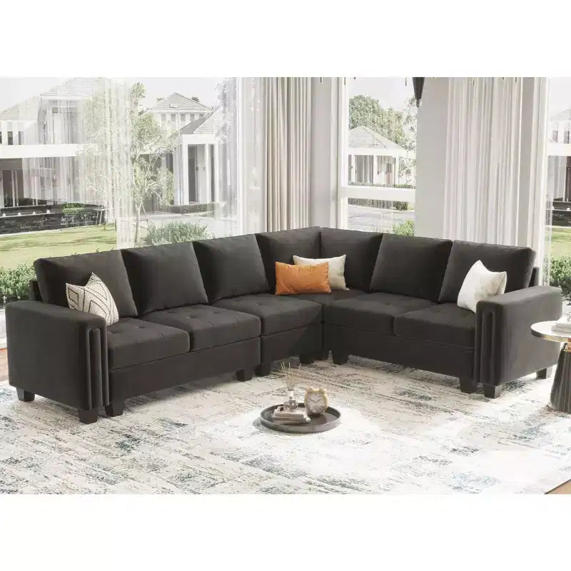 Belffin Modular Velvet Tufted L Shaped Sofa Couch with Storage Ottoman 6-Seater