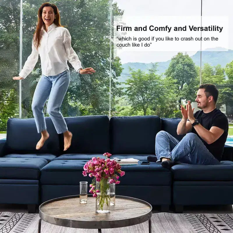 Belffin Modular Velvet Tufted L Shaped Sofa Couch with Storage Ottoman 6-Seater