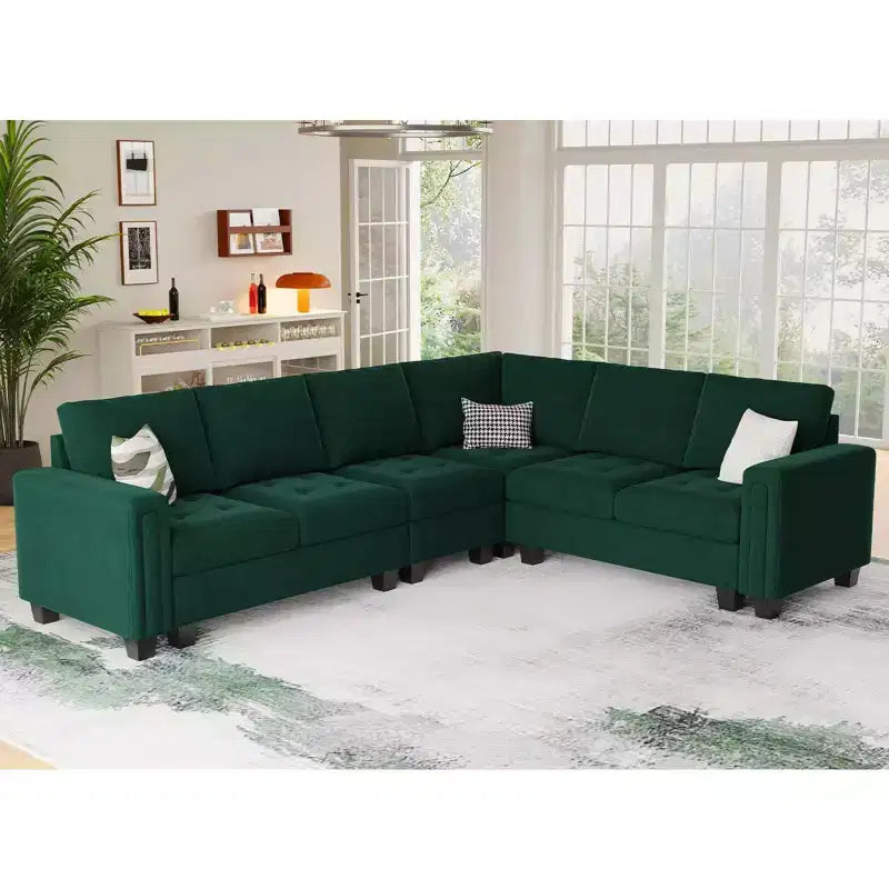 Belffin Modular Velvet Tufted L Shaped Sofa Couch with Storage Ottoman 6-Seater