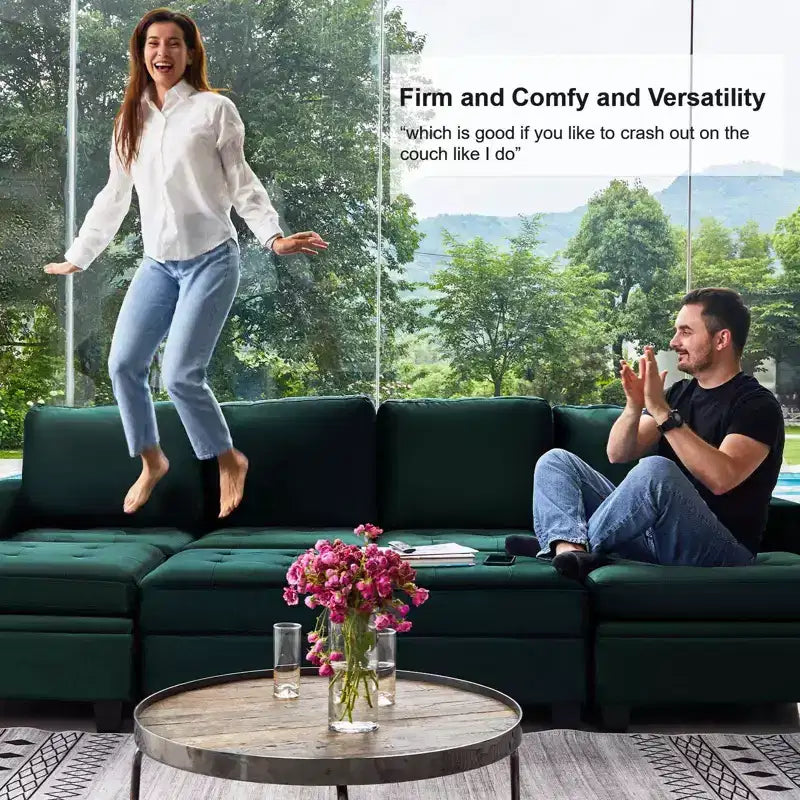 Belffin Modular Velvet Tufted L Shaped Sofa Couch with Storage Ottoman 6-Seater