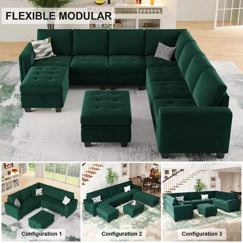 Belffin Modular Velvet Tufted L Shaped Sofa Couch with Storage Ottoman 6-Seater