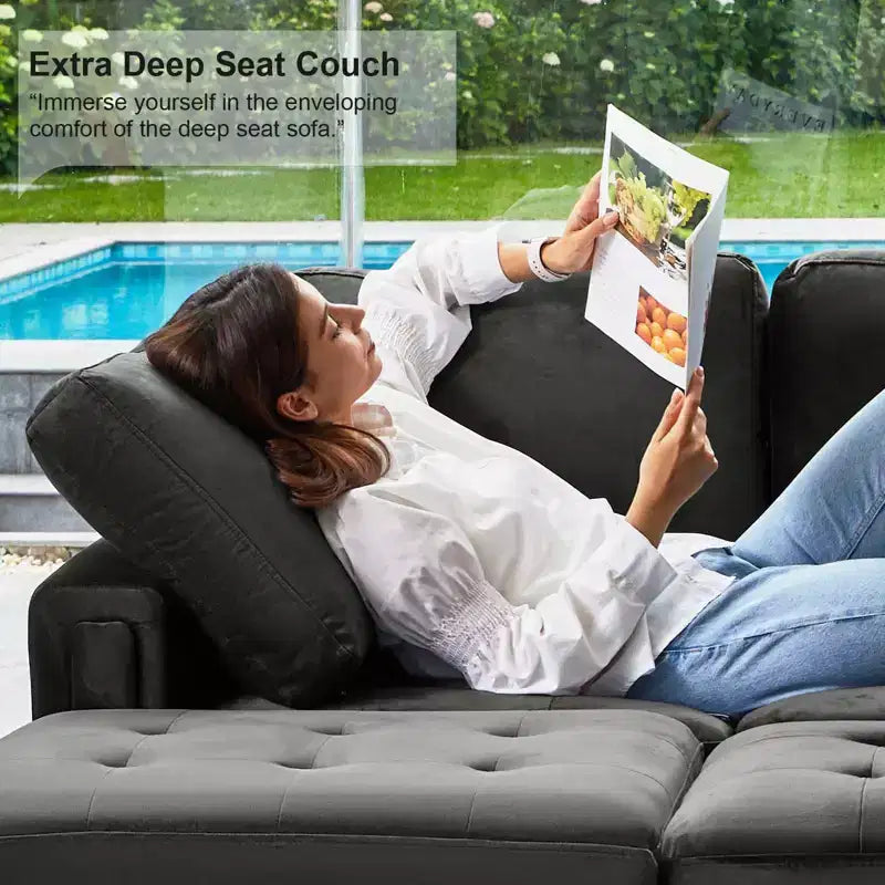 Belffin Modular Velvet Tufted L Shaped Sofa Couch with Storage Ottoman 6-Seater