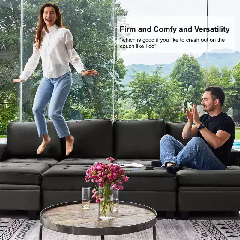 Belffin Modular Velvet Tufted L Shaped Sofa Couch with Storage Ottoman 6-Seater