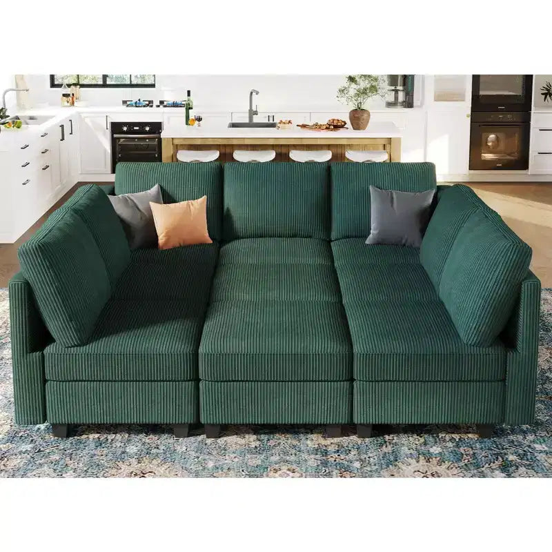 Belffin Corduroy Modular Sectional Sleeper Sofa 9 Seat Convertible with Storage Ottomans Modular Sectional Couch Bed for Living Room