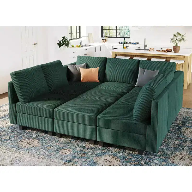 Belffin Corduroy Modular Sectional Sleeper Sofa 9 Seat Convertible with Storage Ottomans Modular Sectional Couch Bed for Living Room