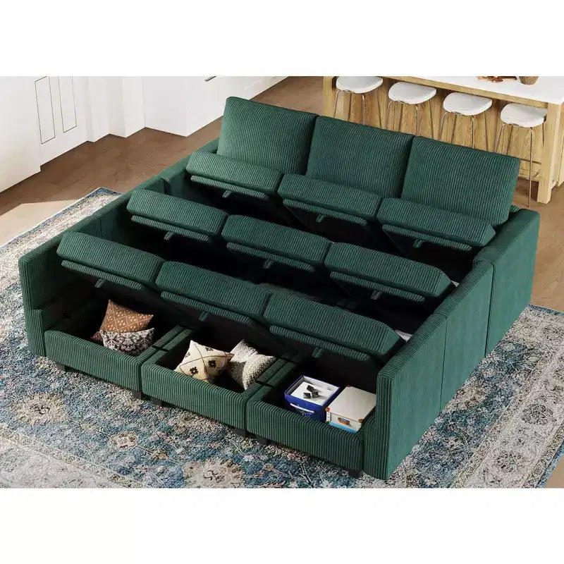 Belffin Corduroy Modular Sectional Sleeper Sofa 9 Seat Convertible with Storage Ottomans Modular Sectional Couch Bed for Living Room