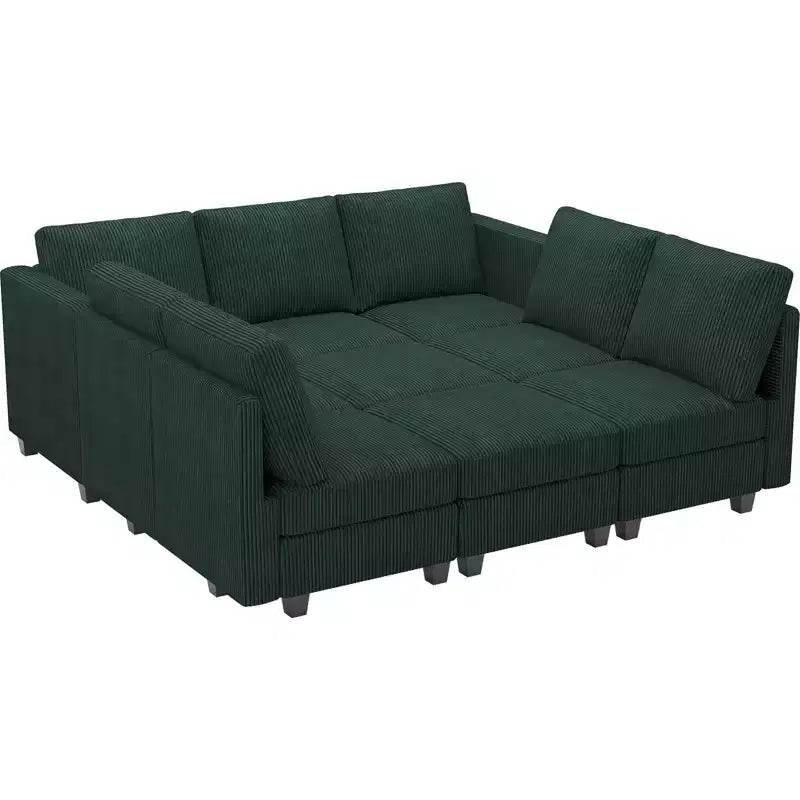 Belffin Corduroy Modular Sectional Sleeper Sofa 9 Seat Convertible with Storage Ottomans Modular Sectional Couch Bed for Living Room
