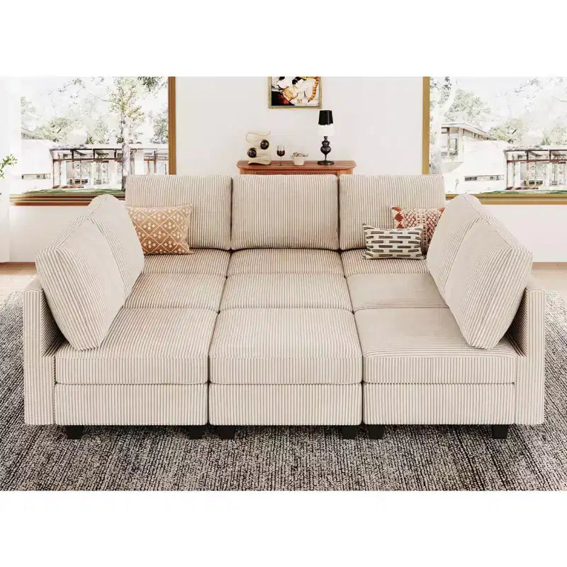 Belffin Corduroy Modular Sectional Sleeper Sofa 9 Seat Convertible with Storage Ottomans Modular Sectional Couch Bed for Living Room