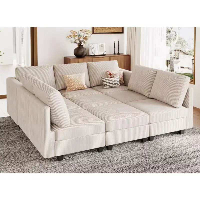 Belffin Corduroy Modular Sectional Sleeper Sofa 9 Seat Convertible with Storage Ottomans Modular Sectional Couch Bed for Living Room