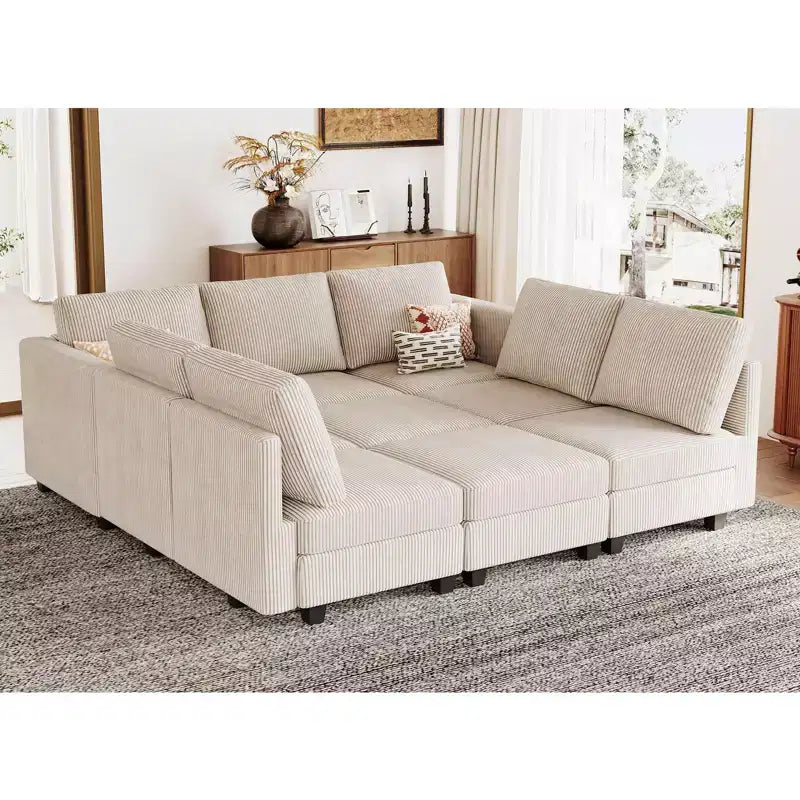 Belffin Corduroy Modular Sectional Sleeper Sofa 9 Seat Convertible with Storage Ottomans Modular Sectional Couch Bed for Living Room