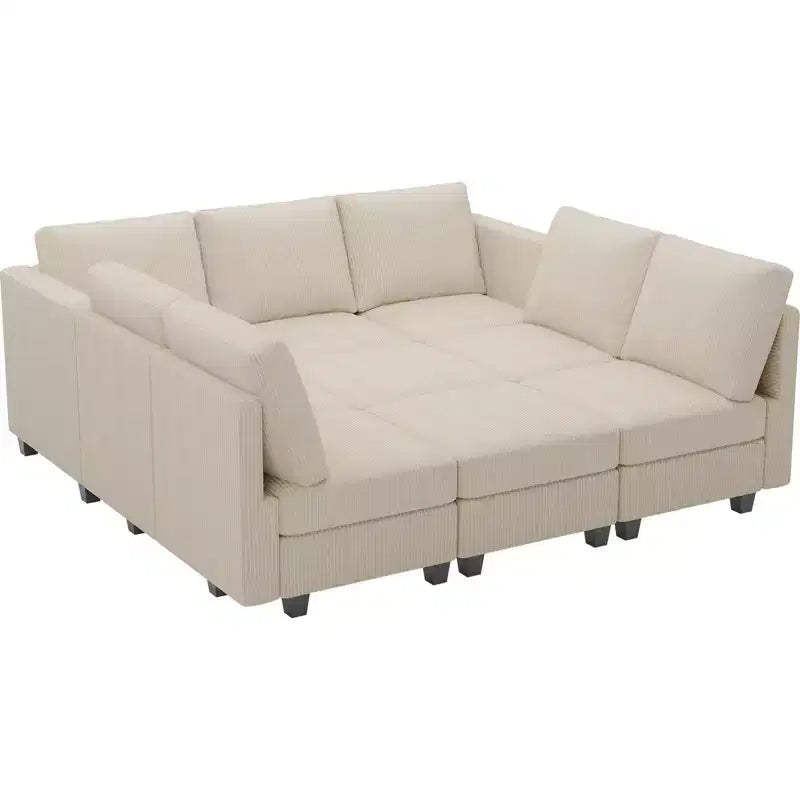 Belffin Corduroy Modular Sectional Sleeper Sofa 9 Seat Convertible with Storage Ottomans Modular Sectional Couch Bed for Living Room