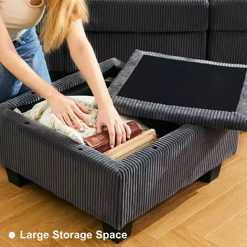 Belffin Corduroy Modular Sectional Sleeper Sofa 9 Seat Convertible with Storage Ottomans Modular Sectional Couch Bed for Living Room