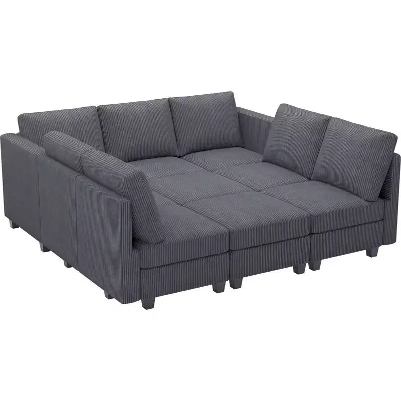 Belffin Corduroy Modular Sectional Sleeper Sofa 9 Seat Convertible with Storage Ottomans Modular Sectional Couch Bed for Living Room