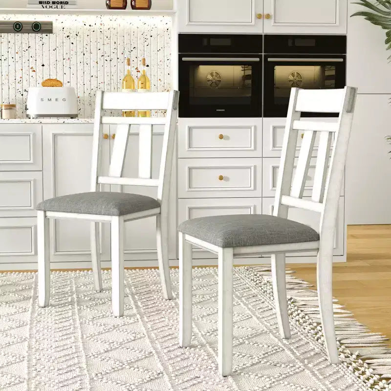VECELO Rustic 6-Piece Extendable Dining Table Set, Rubber Wood Table with 4 Armless Upholstered Dining Chairs and Bench for Kitchen, Gray