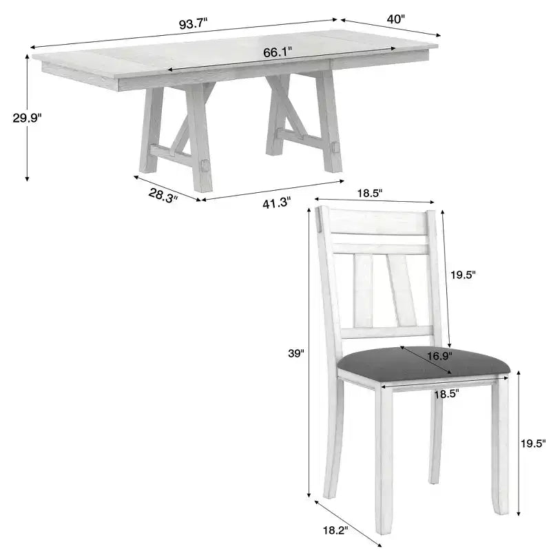 VECELO Rustic 6-Piece Extendable Dining Table Set, Rubber Wood Table with 4 Armless Upholstered Dining Chairs and Bench for Kitchen, Gray