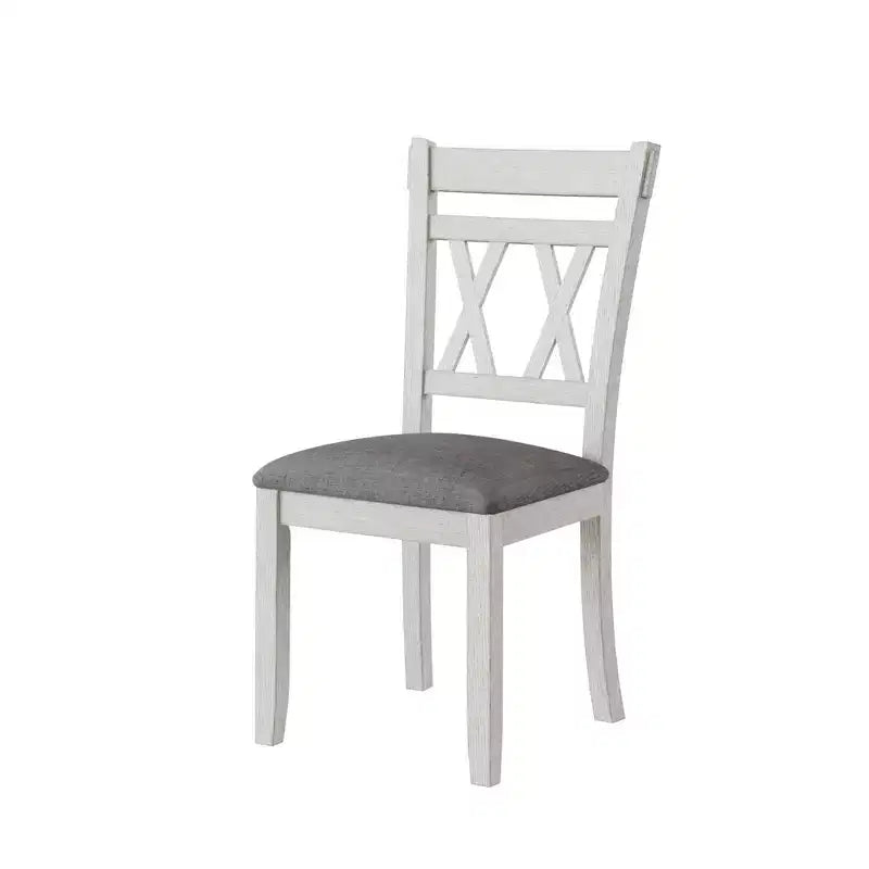 VECELO Rustic Dining Table Set, Rubber Wood Round Table and Upholstered Dining Chairs for Kitchen, Gray