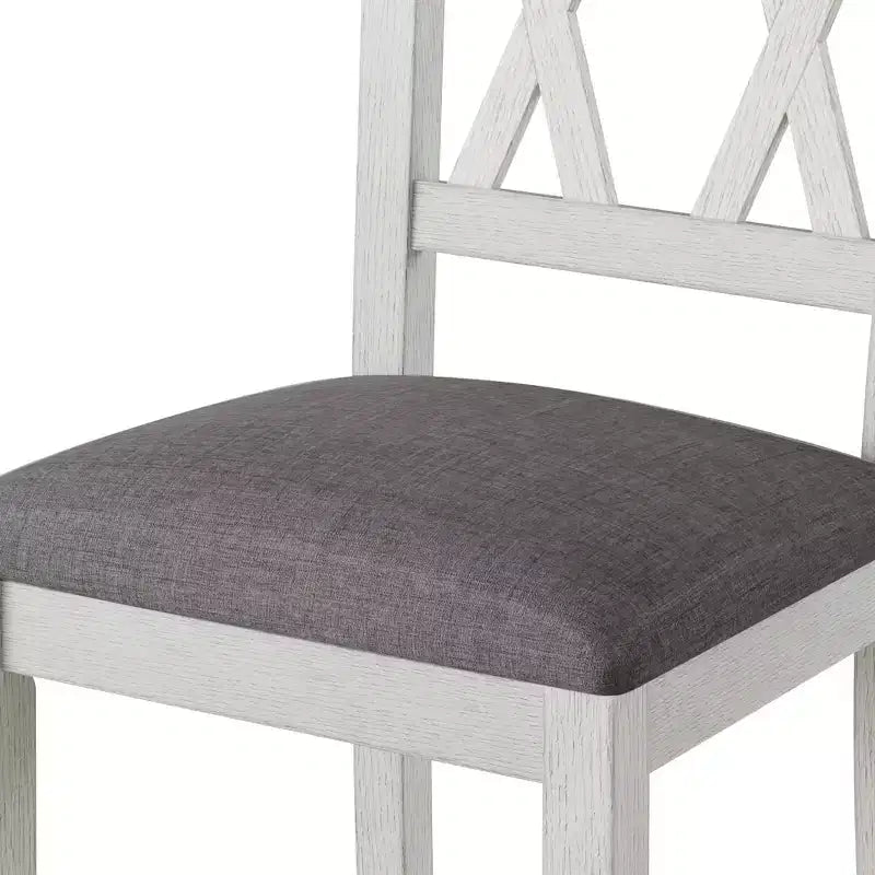 VECELO Rustic Dining Table Set, Rubber Wood Round Table and Upholstered Dining Chairs for Kitchen, Gray