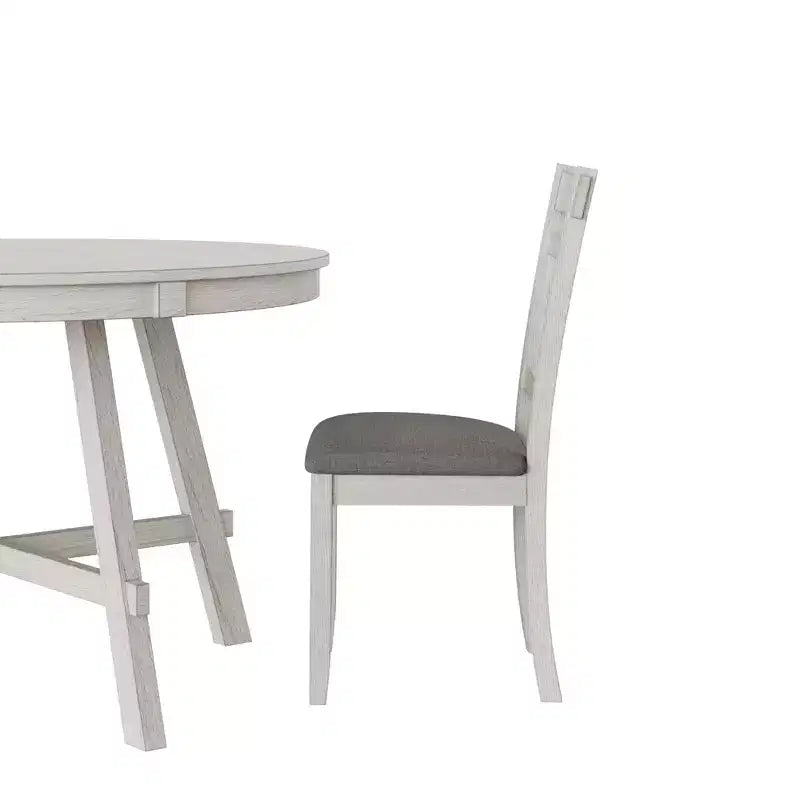 VECELO Rustic Dining Table Set, Rubber Wood Round Table and Upholstered Dining Chairs for Kitchen, Gray