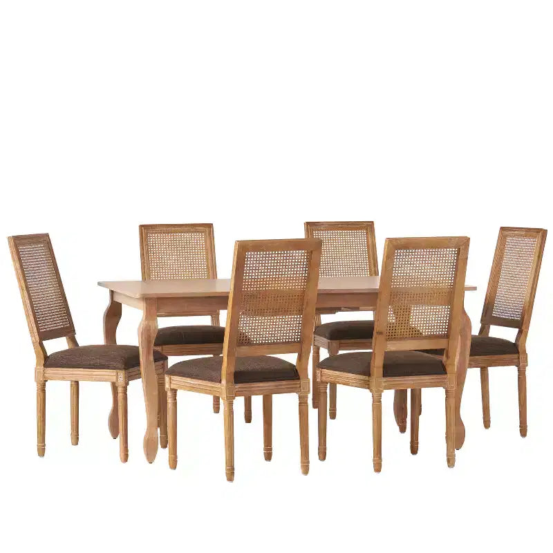 Christopher Knight Home Regan 7 Piece French Country Fabric Upholstered Wood and Cane Expandable Dining Set