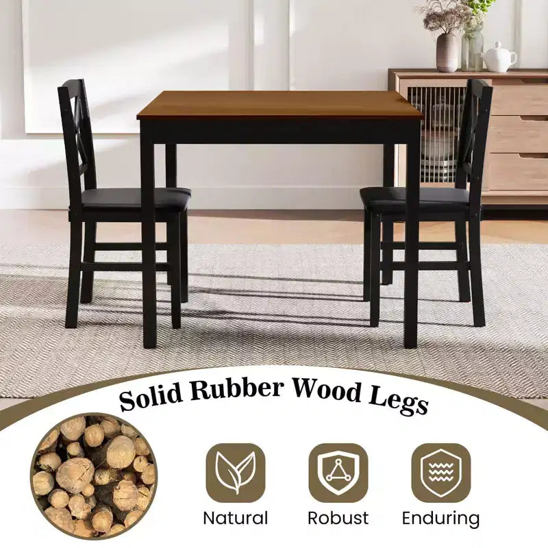 Costway 3 PCS Dining Table Set Wooden Square Kitchen Table with 2 Upholstered Chairs Brown/Gray