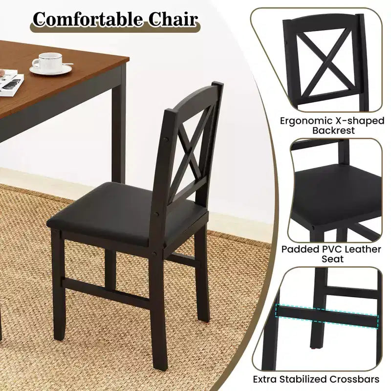 Costway 3 PCS Dining Table Set Wooden Square Kitchen Table with 2 Upholstered Chairs Brown/Gray