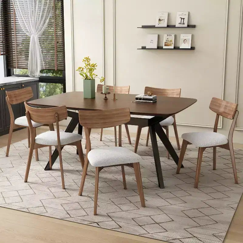 Christopher Knight Home Lareyna 7 Piece Mid-Century Modern Rubberwood Upholstered Dining Set