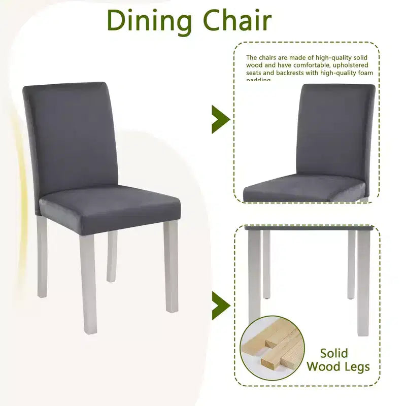 5 Piece Kitchen Table Set with a Rectangular Table and 4 Upholstered Chairs, Wooden Dining Room Table with Crystal Decoration and Chairs Set