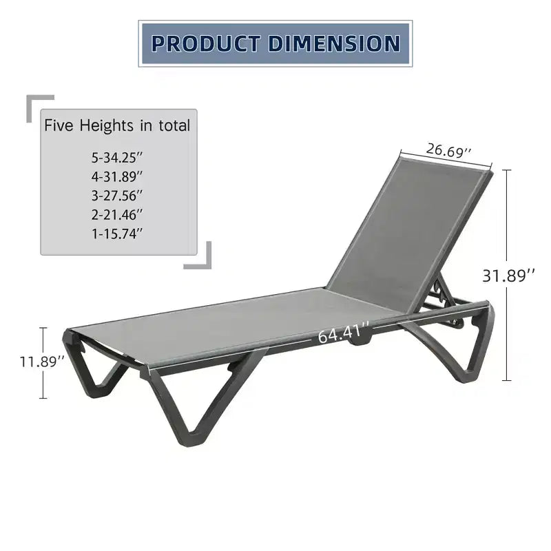 Okak Patio Chaise Lounge Outdoor Premium Aluminum Tanning Chair,Optional Table,Reclining Outdoor Chair Poolside Chaise for Beach,Deck&Garden