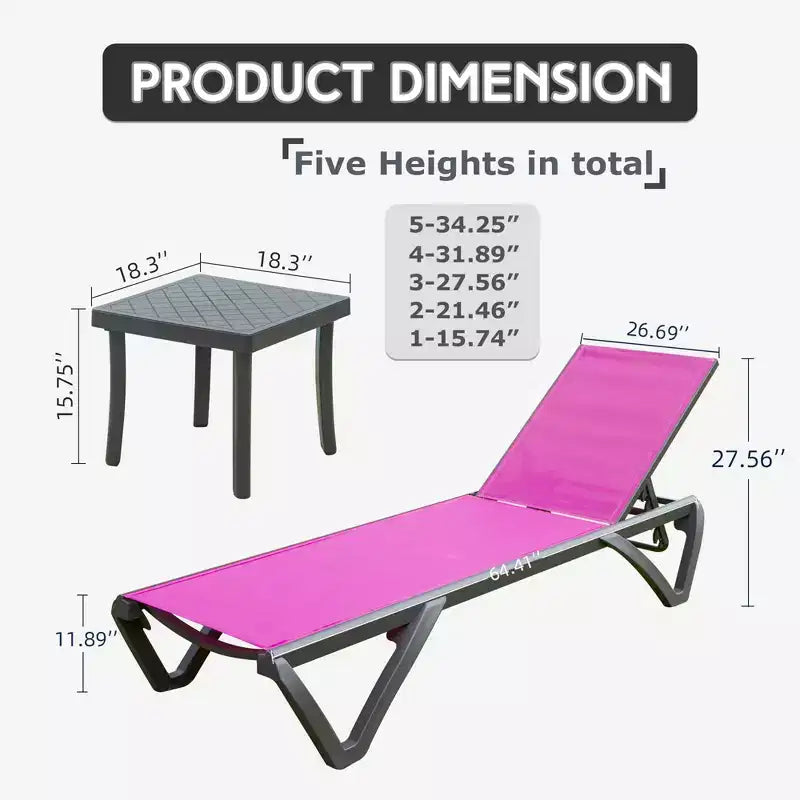 Okak Patio Chaise Lounge Outdoor Premium Aluminum Tanning Chair,Optional Table,Reclining Outdoor Chair Poolside Chaise for Beach,Deck&Garden