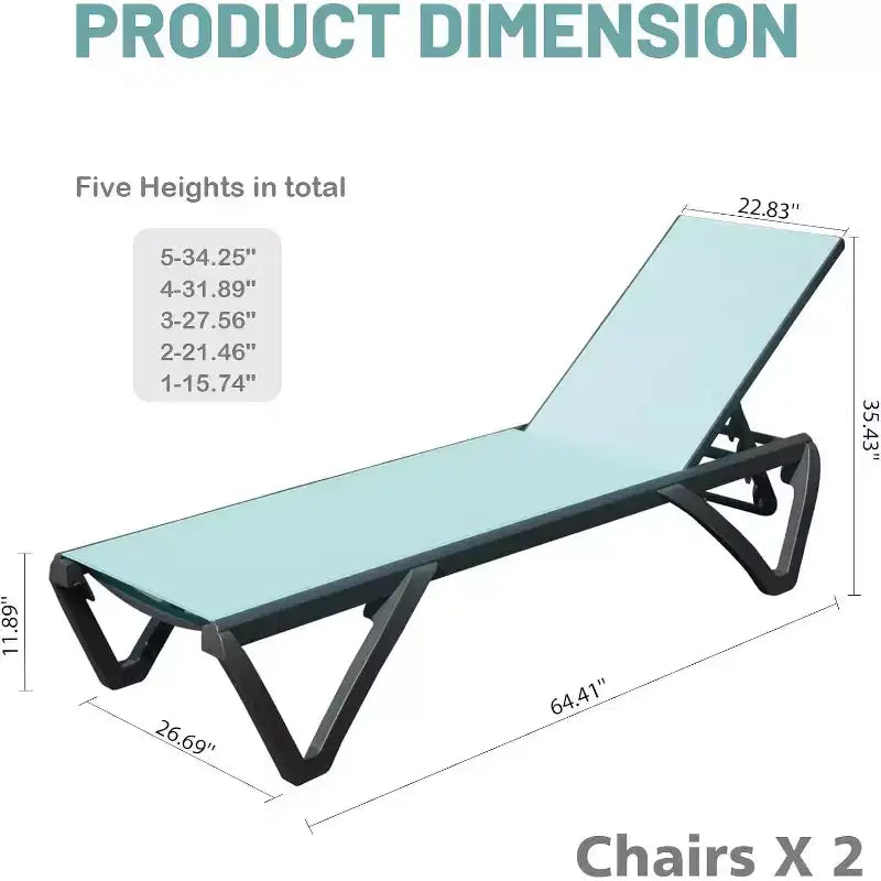 Okak Patio Chaise Lounge Outdoor Premium Aluminum Tanning Chair,Optional Table,Reclining Outdoor Chair Poolside Chaise for Beach,Deck&Garden
