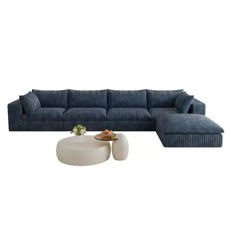 GDFStudio Jocelyn Modern 4-Seater Corduroy Fabric and Feather-filled Upholstered L-Shaped Sectional Sofas with Ottoman