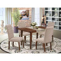 HomeStock Rectangle Dinette Set Linen Chairs Mahogany Finish